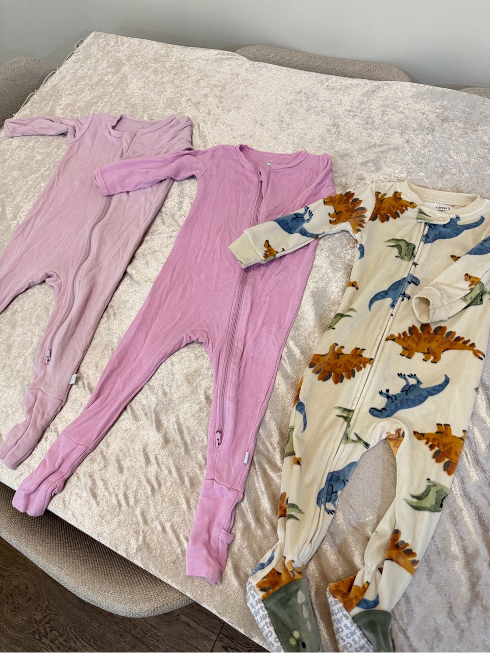 Carter's Baby Girls Pink & Lavender Zip-Front Footed One-Pieces (3-Pack)